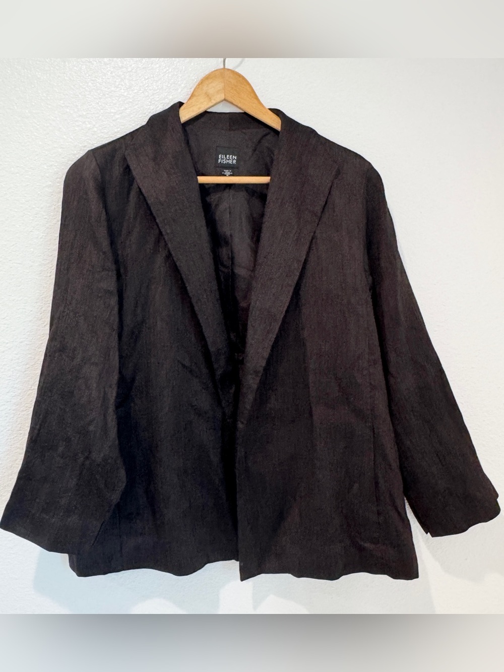 Eileen Fisher Silk Wool Open Front Blazer Jacket Minimalist Quiet Luxury Brown M